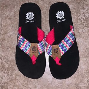 Yellow box flip flops